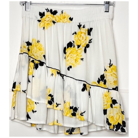 GANNI 90s Rose Floral Print Crepe High Waist Asymmetric Ruffle Tier Mini Skirt S - Picture 3 of 8